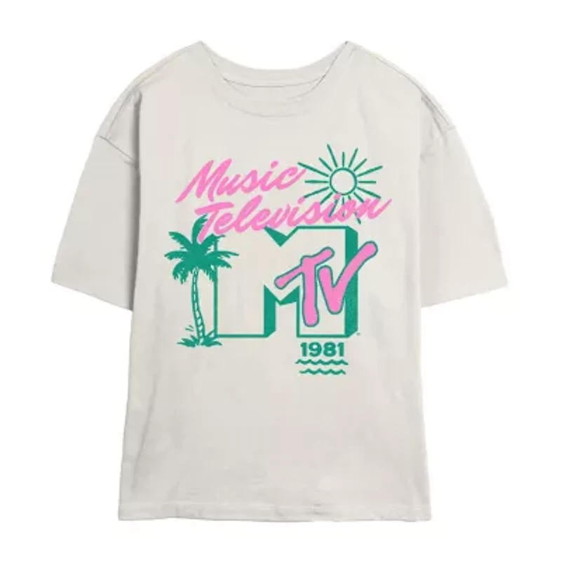 Mtv Tee Womens Crew Neck Short Sleeve Regular Fit Juniors Graphic T-Shirt
