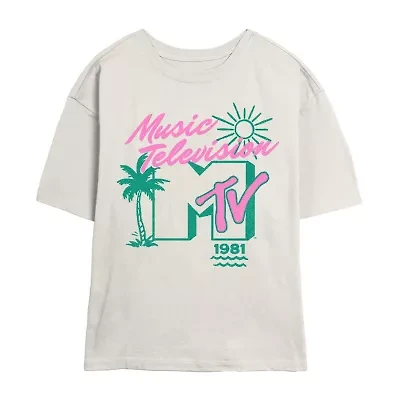 Mtv Tee Womens Crew Neck Short Sleeve Regular Fit Juniors Graphic T-Shirt