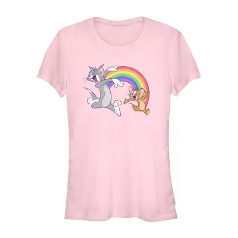 Womens Juniors Crew Neck Short Sleeve Regular Fit Tom and Jerry Graphic T-Shirt