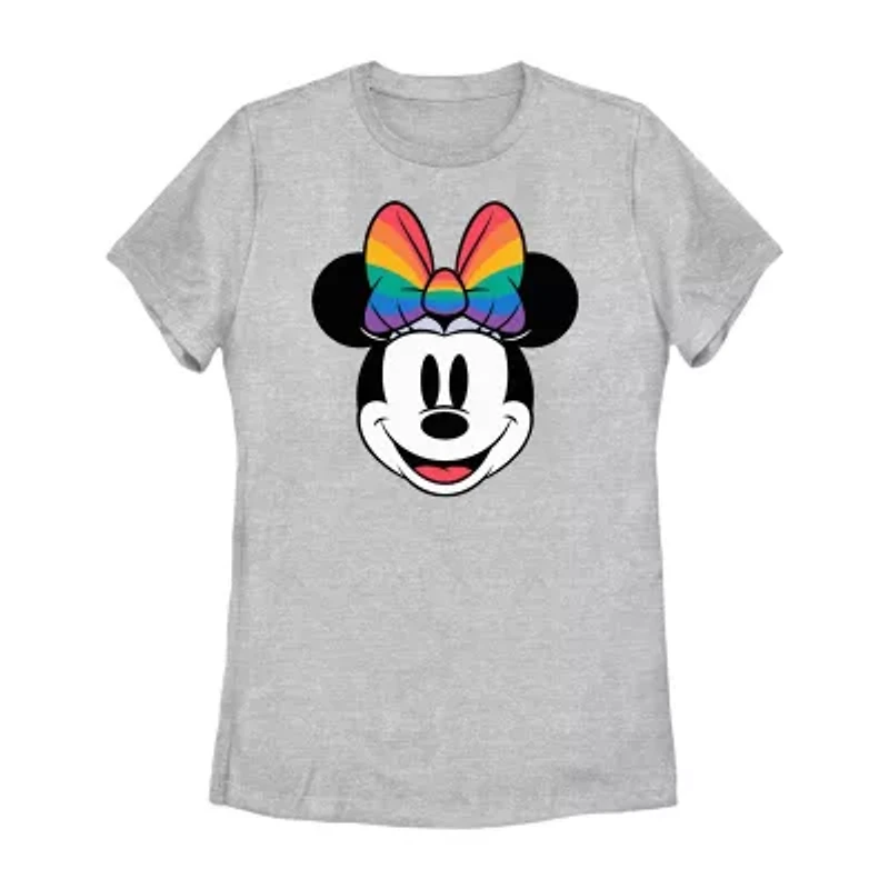 Womens Crew Neck Short Sleeve Regular Fit Mickey and Friends Minnie Mouse Juniors Graphic T-Shirt