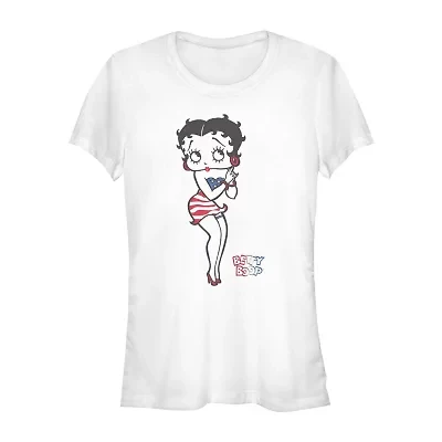 Womens Crew Neck Short Sleeve Regular Fit Betty Boop Juniors Graphic T-Shirt