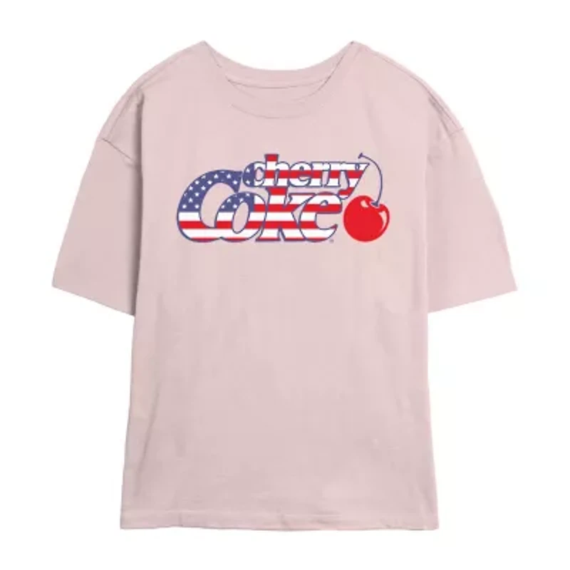 Flag Cherry Coke Tee Womens Crew Neck Short Sleeve Regular Fit Juniors Graphic T-Shirt