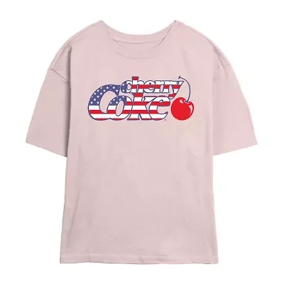 Flag Cherry Coke Tee Womens Crew Neck Short Sleeve Regular Fit Juniors Graphic T-Shirt