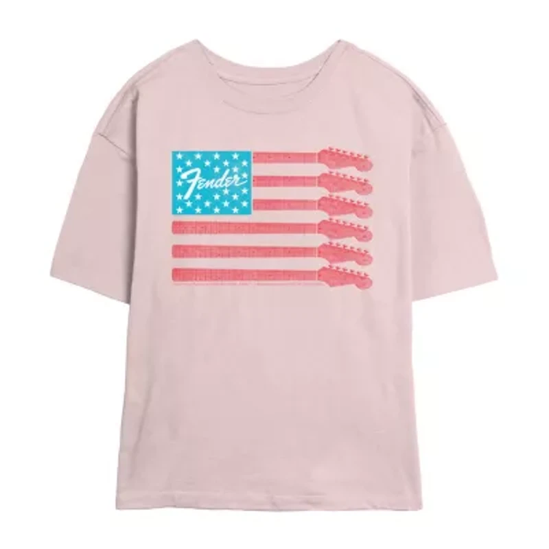 Fender Flag Tee Womens Crew Neck Short Sleeve Regular Fit Juniors Graphic T-Shirt