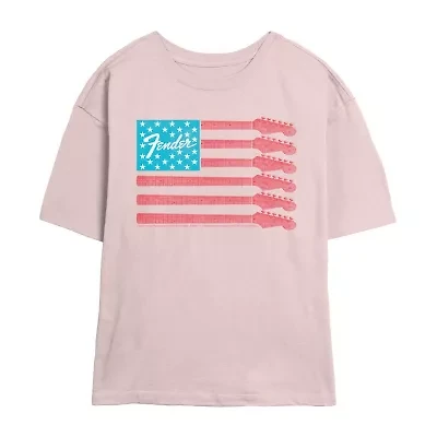 Fender Flag Tee Womens Crew Neck Short Sleeve Regular Fit Juniors Graphic T-Shirt