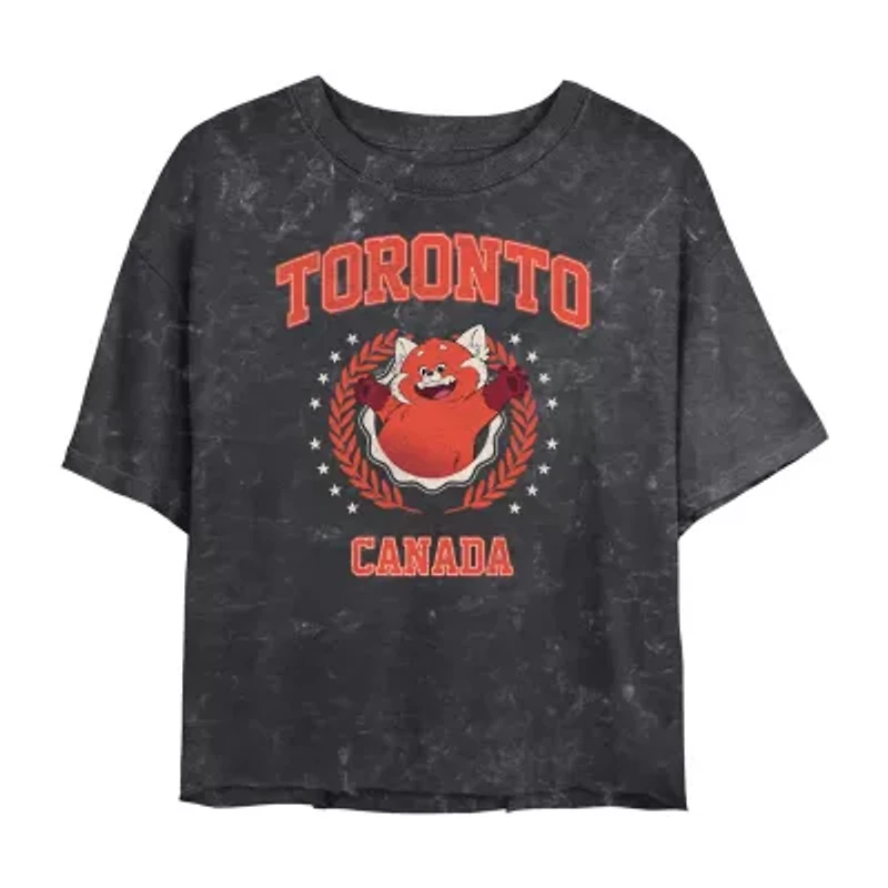 Pixar Turning Red Toronto Cropped Womens Crew Neck Short Sleeve Regular Fit Juniors Graphic T-Shirt