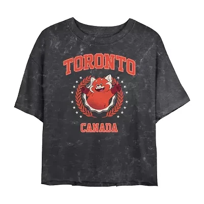Pixar Turning Red Toronto Cropped Womens Crew Neck Short Sleeve Regular Fit Juniors Graphic T-Shirt