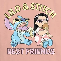 Womens Juniors Crew Neck Short Sleeve Regular Fit Lilo & Stitch Graphic T-Shirt