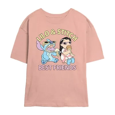 Womens Juniors Crew Neck Short Sleeve Regular Fit Lilo & Stitch Graphic T-Shirt