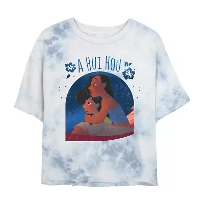 Disney A Hui Hou Cropped Tee Womens Juniors Crew Neck Short Sleeve Regular Fit Lilo & Stitch Graphic T-Shirt