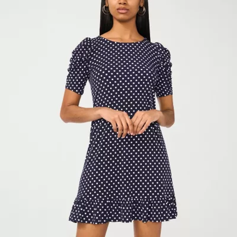 MSK Womens Short Sleeve Dots Shift Dress