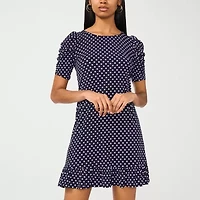MSK Womens Short Sleeve Dots Shift Dress