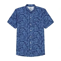 IZOD Chambray Mens Short Sleeve Regular Fit Stretch Fabric Button-Down Shirt