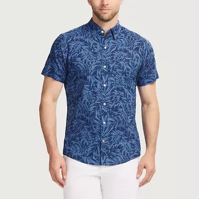 IZOD Chambray Mens Short Sleeve Regular Fit Stretch Fabric Button-Down Shirt