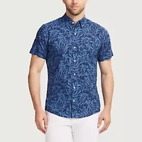 IZOD Chambray Mens Short Sleeve Regular Fit Stretch Fabric Button-Down Shirt