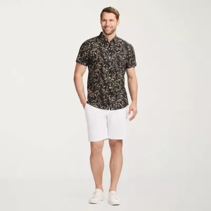 IZOD Chambray Mens Short Sleeve Regular Fit Stretch Fabric Button-Down Shirt