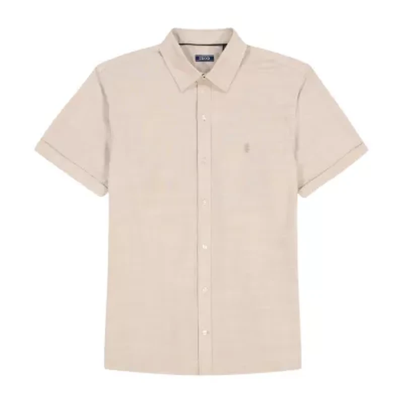IZOD Luxe Classic Mens Short Sleeve Regular Fit Button-Down Shirt