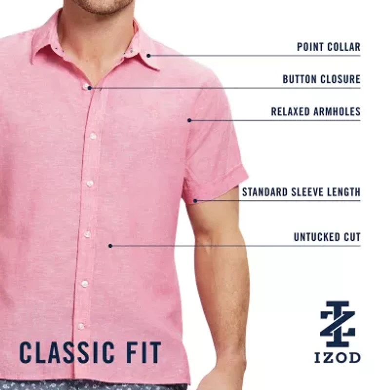 IZOD Luxe Classic Mens Short Sleeve Regular Fit Button-Down Shirt