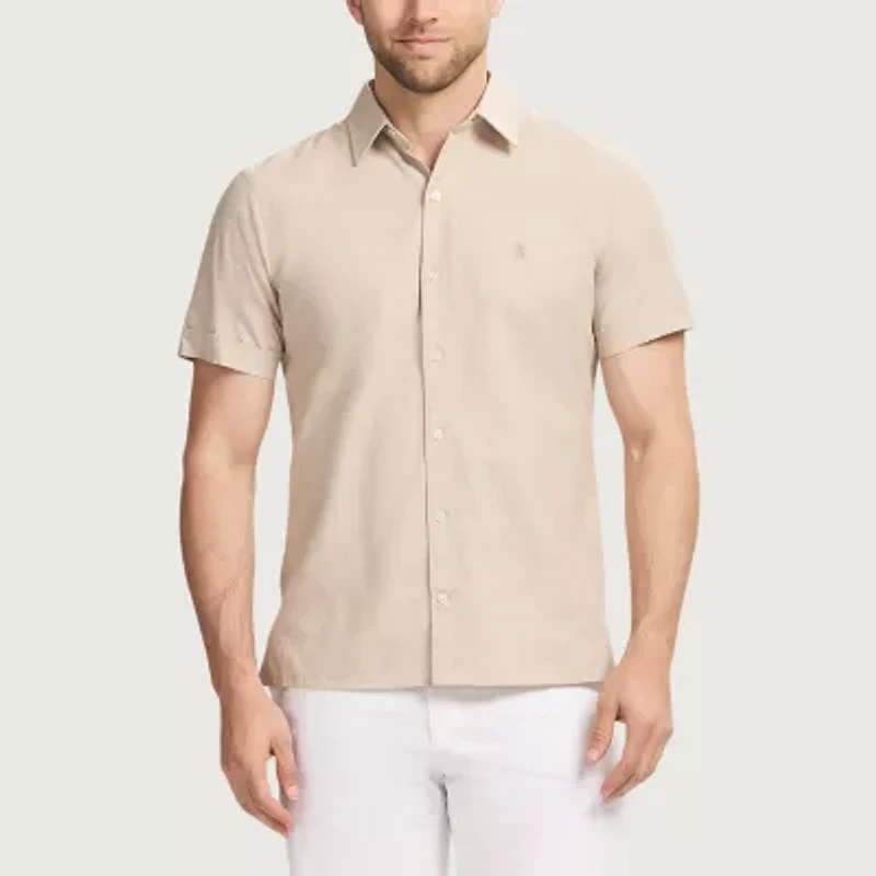 IZOD Luxe Classic Mens Short Sleeve Regular Fit Button-Down Shirt