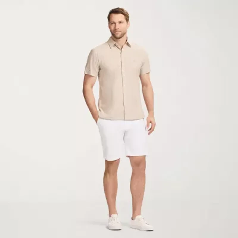 IZOD Luxe Classic Mens Short Sleeve Regular Fit Button-Down Shirt