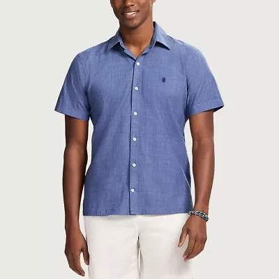 IZOD Luxe Classic Mens Short Sleeve Regular Fit Button-Down Shirt