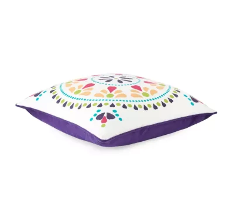 Turquoise Sun Medallion With Self Cording Square Throw Pillow