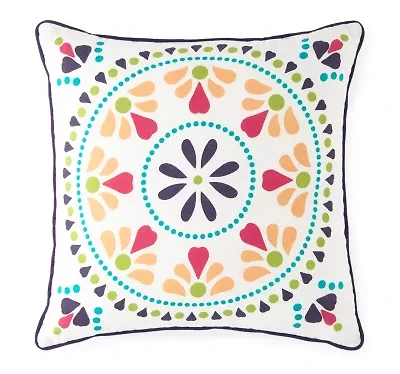 Turquoise Sun Medallion With Self Cording Square Throw Pillow