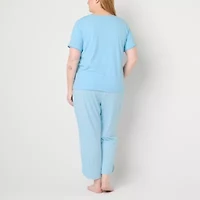 Liz Claiborne Womens V-Neck Short Sleeve 2-pc. Plus Pajama Sets