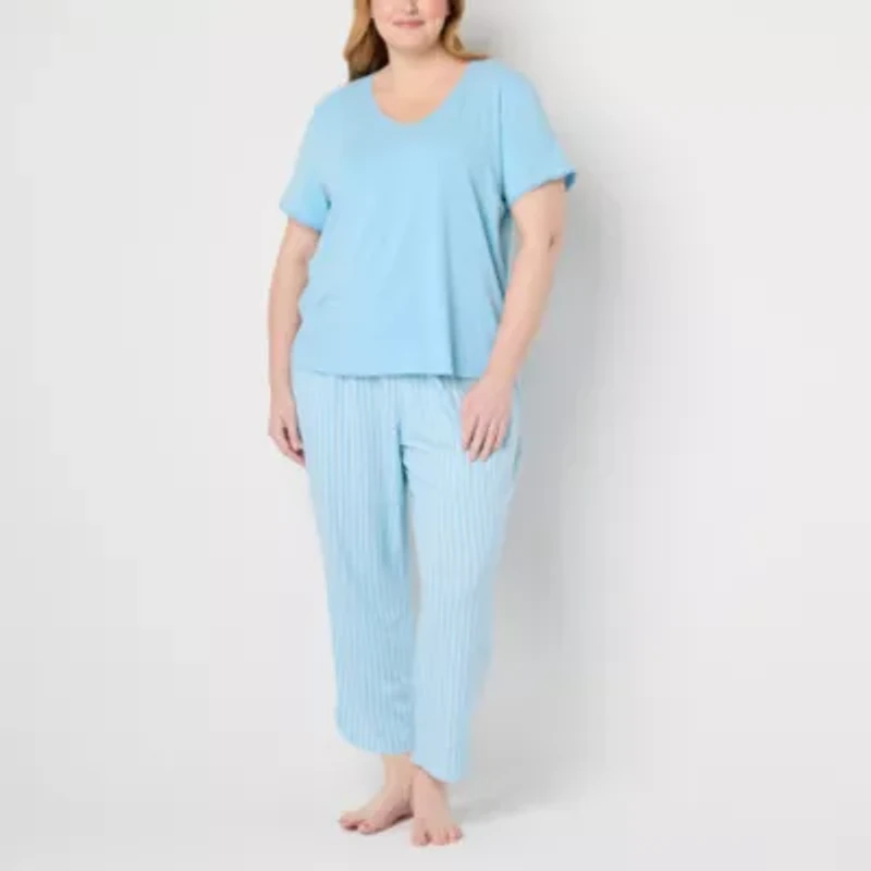 Liz Claiborne Womens V-Neck Short Sleeve 2-pc. Plus Pajama Sets