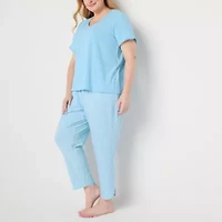 Liz Claiborne Womens V-Neck Short Sleeve 2-pc. Plus Pajama Sets