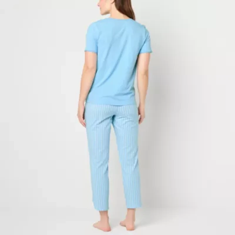 Liz Claiborne Womens V-Neck Short Sleeve 2-pc. Pajama Sets