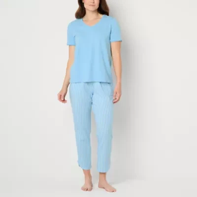 Liz Claiborne Womens V-Neck Short Sleeve 2-pc. Pajama Sets