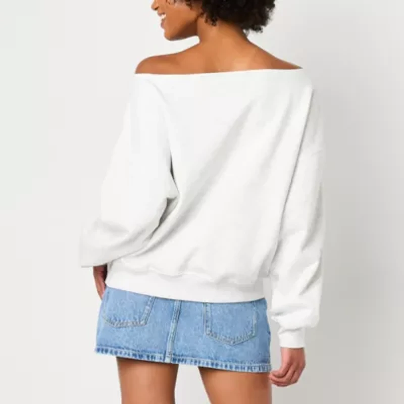 Off Shoulder Gameday Fleece Royal Ink Womens Straight Neck Long Sleeve Juniors Sweatshirt
