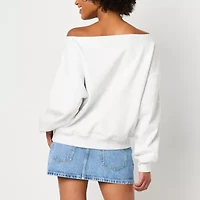 Off Shoulder Gameday Fleece Royal Ink Womens Straight Neck Long Sleeve Juniors Sweatshirt