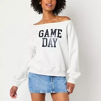 Off Shoulder Gameday Fleece Royal Ink Womens Straight Neck Long Sleeve Juniors Sweatshirt