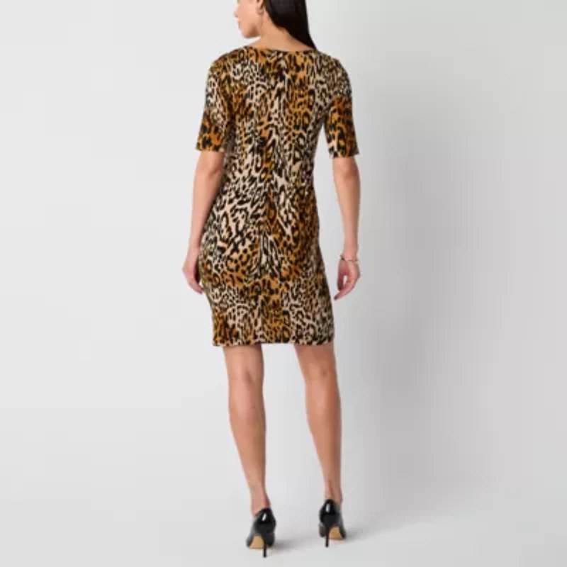 Jessica Howard Womens Elbow Sleeve Animal Sheath Dress