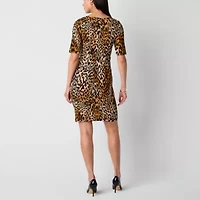 Jessica Howard Womens Elbow Sleeve Animal Sheath Dress
