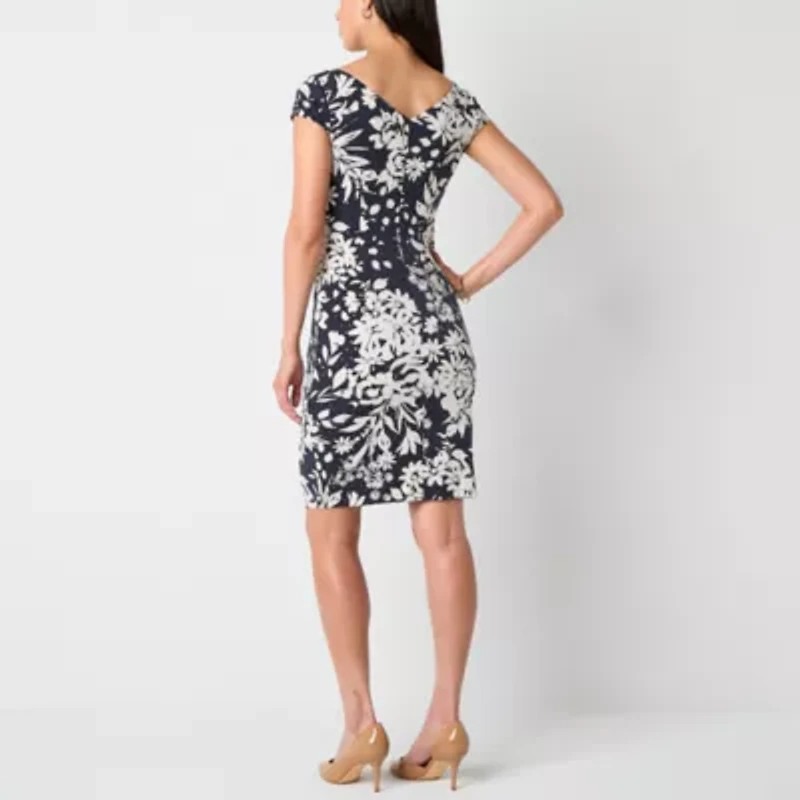 Jessica Howard Womens Short Sleeve Floral Sheath Dress