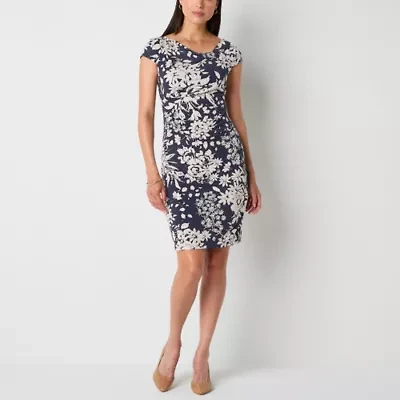Jessica Howard Womens Short Sleeve Floral Sheath Dress