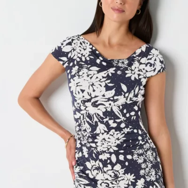 Jessica Howard Womens Short Sleeve Floral Sheath Dress