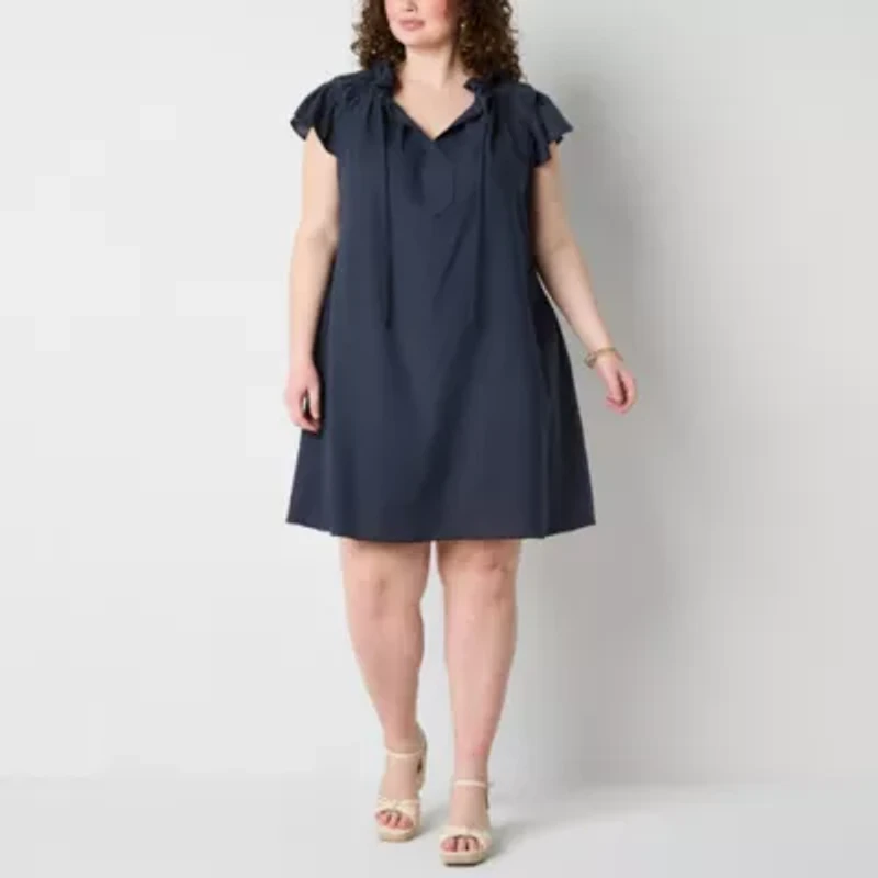 Robbie Bee Womens Short Sleeve Shift Dress Plus