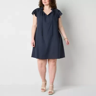 Robbie Bee Womens Short Sleeve Shift Dress Plus
