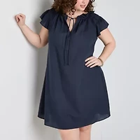 Robbie Bee Womens Short Sleeve Shift Dress Plus