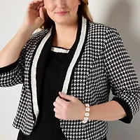 Maya Brooke Womens Pearl Trim Plaid Jacket Dress Plus