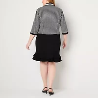 Maya Brooke Womens Pearl Trim Plaid Jacket Dress Plus