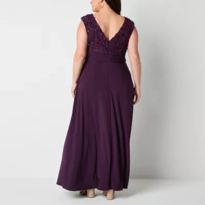 Brianna Milay Womens Applique Sleeveless Evening Gown Plus