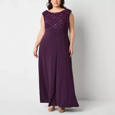 Brianna Milay Womens Applique Sleeveless Evening Gown Plus