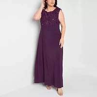 Brianna Milay Womens Applique Sleeveless Evening Gown Plus
