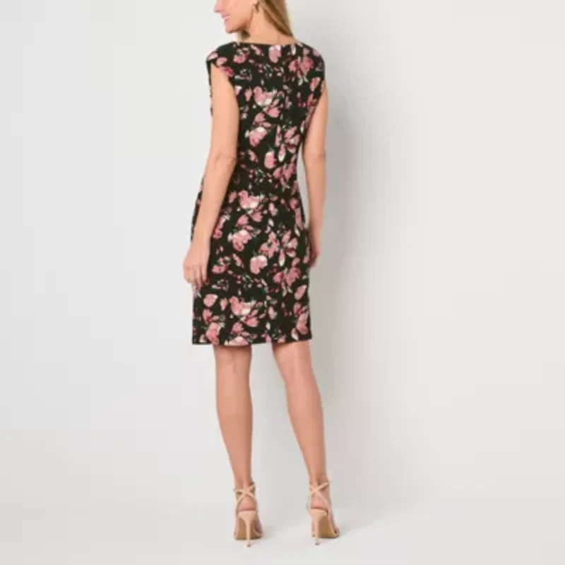 Black Label by Evan-Picone Womens Sleeveless Floral Sheath Dress