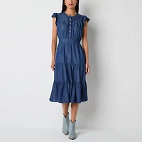 Frye and Co. Womens Short Sleeve Midi Fit + Flare Dress